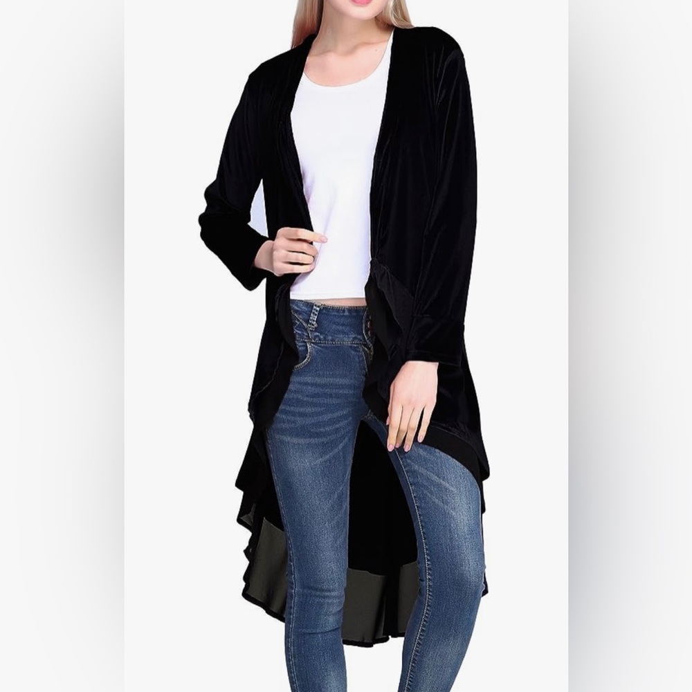 Long Velvet Duster with Chiffon Trim